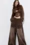 Дамски широки кафяви дънки (Baggy Jeans) с ефект на измиване (sandblast) , снимка 1