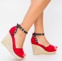 Сандали на платформа - червено с черно - 3416, снимка 2
