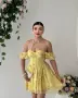 - 50 % Дамска кукленска шифонена рокля на цветя – жълта, снимка 3