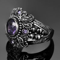 Сребърен пръстен с лилав аметист, снимка 3 - Пръстени - 34818740