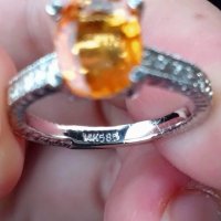 Пръстен бяло злато с цитрин и диаманти , снимка 1 - Пръстени - 39040750