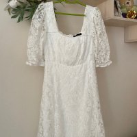 Нова кокетна кукленска елегантна буфан ръкав бяла дантела бяла дантелена  рокля , снимка 7 - Рокли - 41943627