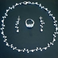 Стилни колие, обеци и пръстен от сребро 925 и камъни цирконий, снимка 1 - Колиета, медальони, синджири - 41266405