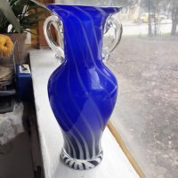 Голяма синя ваза Мурано, снимка 1 - Антикварни и старинни предмети - 44481258