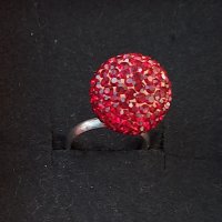 Сребърен пръстен проба 925 / червена топка с кристали "Swarovski" , снимка 6 - Пръстени - 26293568