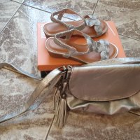 дамски сребристи сандали и чанта, снимка 6 - Сандали - 41923201