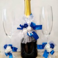 Сватбена украса за чаши и шампанско, снимка 1 - Сватбени аксесоари - 38585835