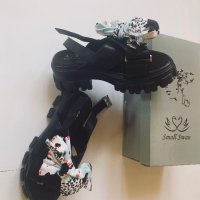 Черни сандали с платформа и панделка, снимка 8 - Сандали - 41507320