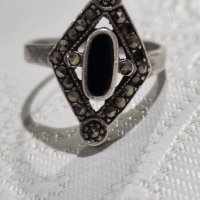 Сребърен пръстен 925 с маркизити и оникс , снимка 2 - Пръстени - 44216552