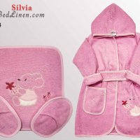 Комплект от 3 части с бродерия - детски халат с кърпа и чехли от памук, снимка 4 - Хавлии и халати - 39260801