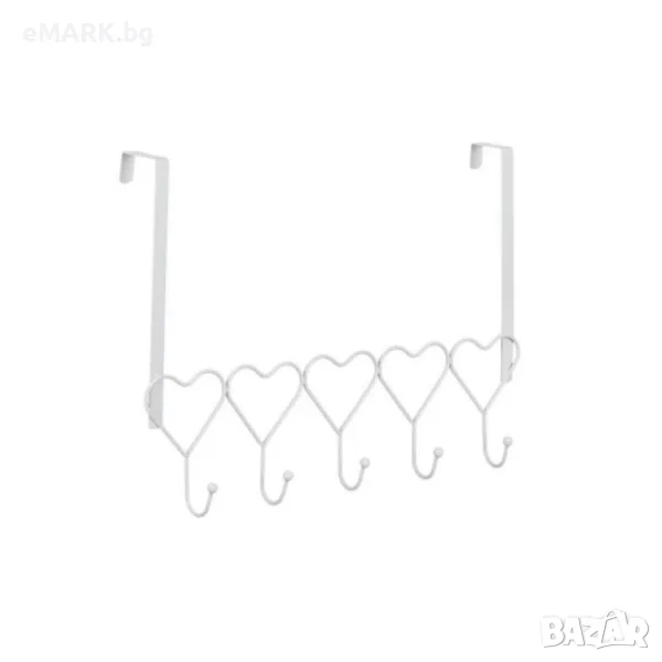 Метална закачалка за врата с форма на сърца в бял цвят за баня, кухня, офис, снимка 1
