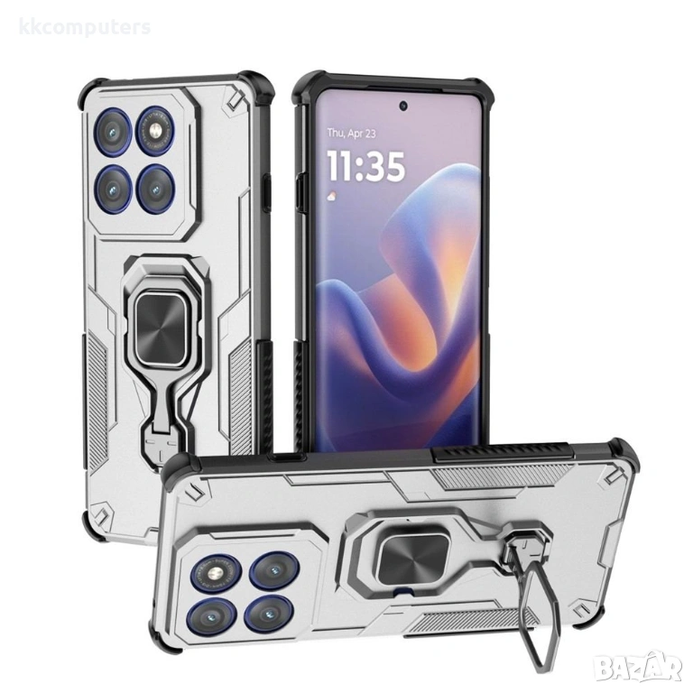 WANLONFENG Защитен калъф с Протектор за Motorola Edge 60 Pro 5G | Удароустойчив PC+TPU, Стойка, Темп, снимка 1