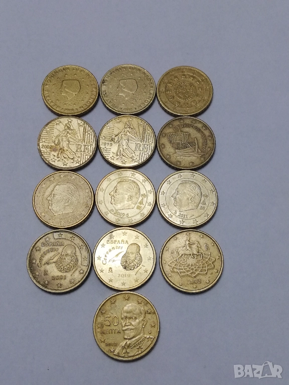 лот 13 монети 50 евро-цента различни държави, снимка 1
