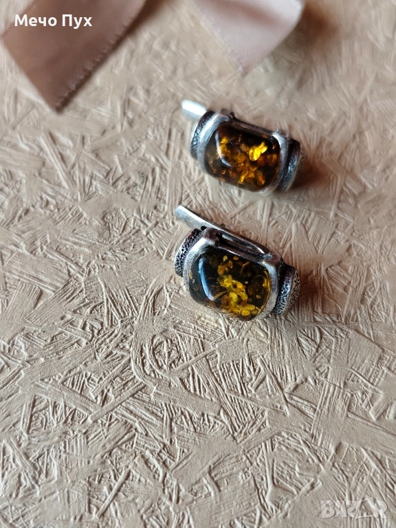 Сребърни обеци с кехлибар (180), снимка 1