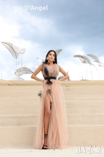 AVIN Рокля Nude с черни цветя от Оrganza, снимка 1