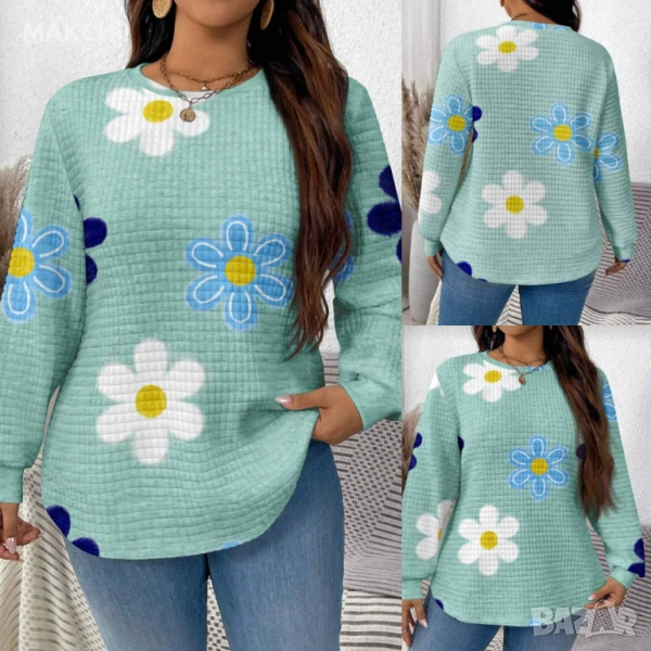 Макси модерна ватирана еластична блуза с малък волан в края в красив флорален десен- мека, силно ела, снимка 1