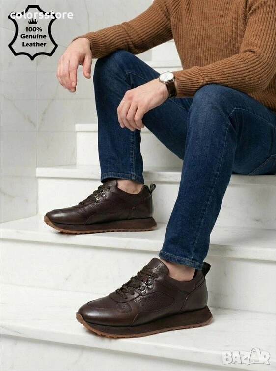 Мъжки спортни обувки - кафява ЕСТЕСТВЕНА кожа - 1193-3 , снимка 1
