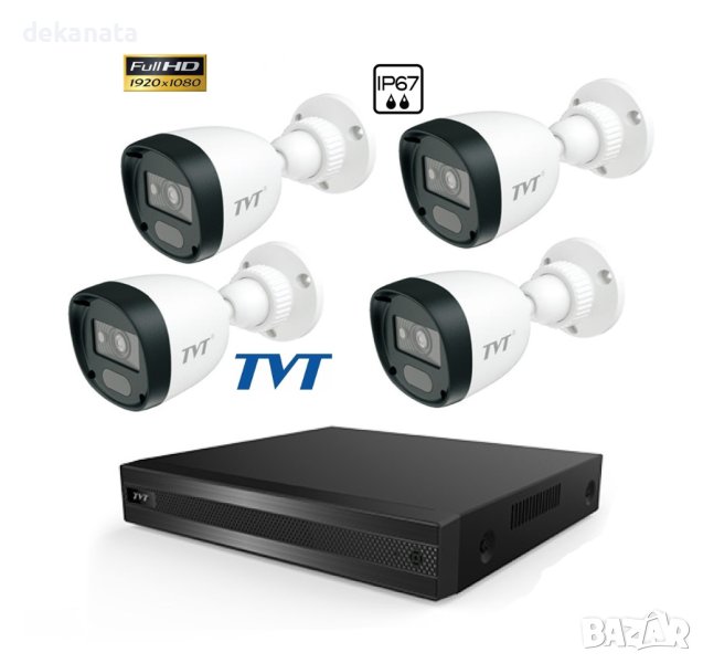 FULL-HD TVT Комплект с 4 булет IR камери за външен монтаж и хибриден DVR, снимка 1
