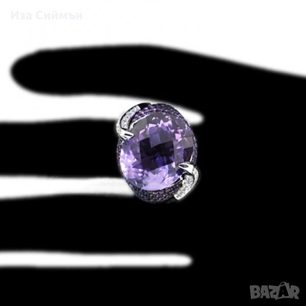 Масивен пръстен от медицинска стомана с аметист, снимка 1