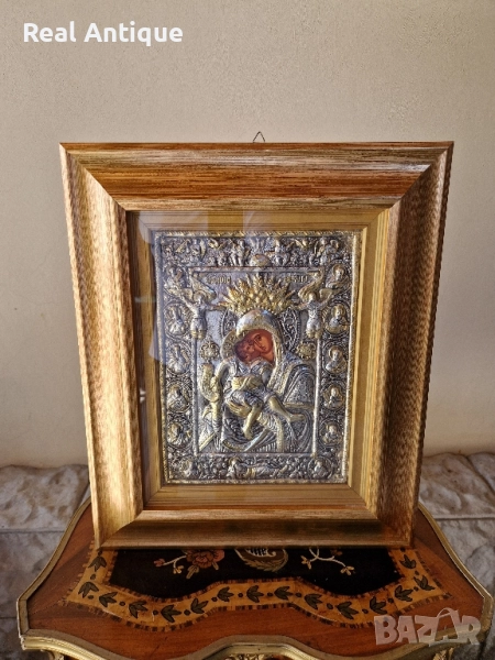 Прекрасна голяма антикварна сребърна икона със сертификат и маркировка , снимка 1