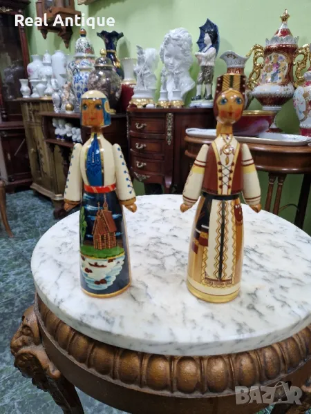 Чифт редки антикварни колекционерски руски дървени фигури Петрозавод , снимка 1
