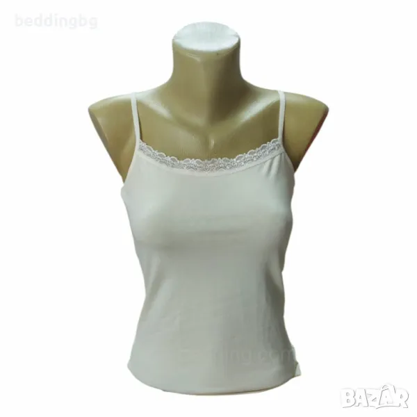 Дамски потник екрю ИВОН с тънка презрамка и дантела | Размери S-2XL, снимка 1