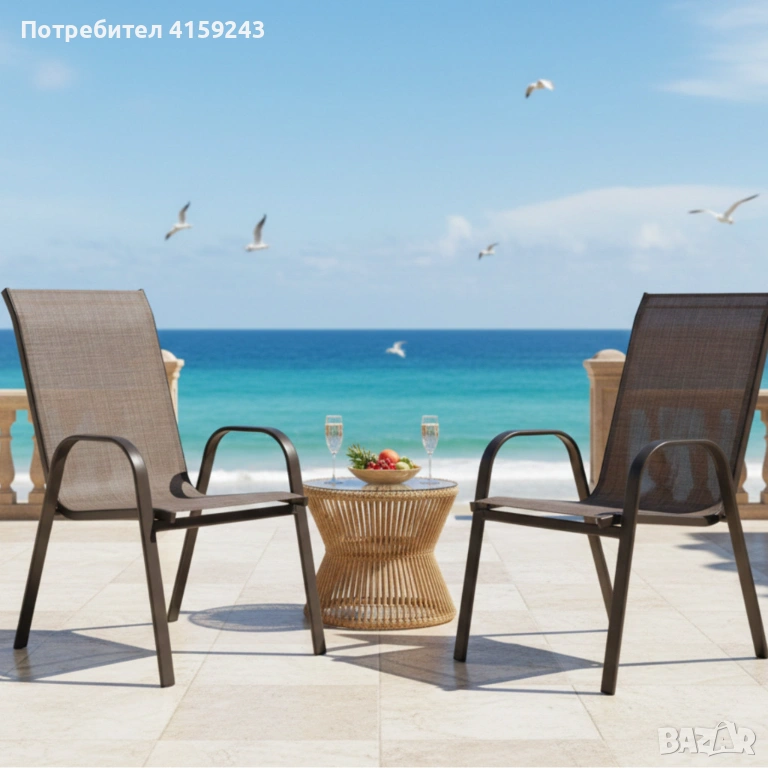 Стифиращи се градински столове от стомана и текстил – комплект 2 броя, снимка 1