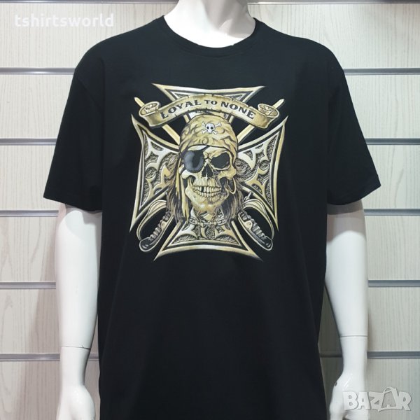 Нова мъжка тениска с трансферен печат Череп - Loyal to none, снимка 1