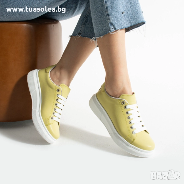 Дамски анатомични жълти кецове от естествена кожа | Марка Tuasolea, снимка 1