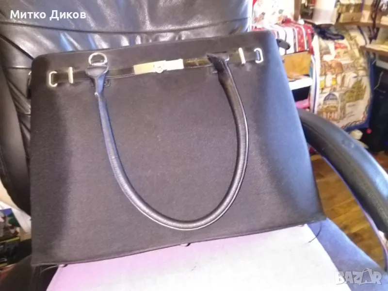 Чанта промазан плат кожена 43х31х13см за документи и таблет става, снимка 1
