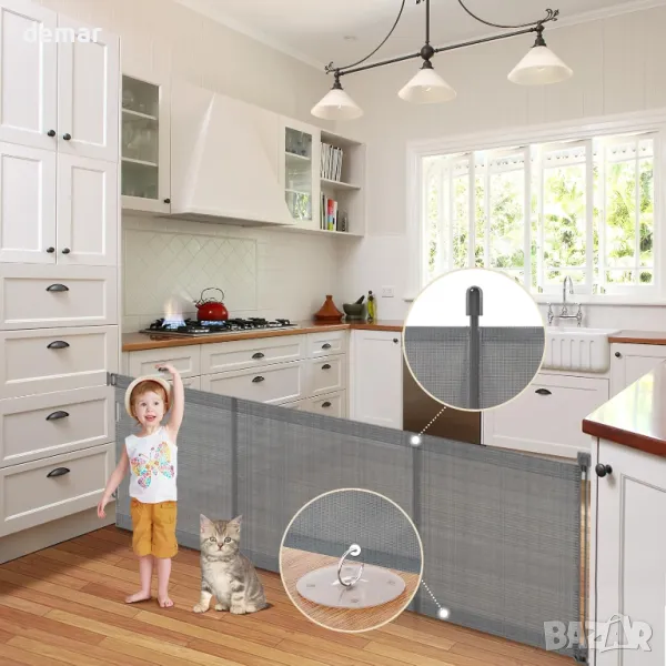 Прибираща се стълбищна порта за бебета и кучета, мрежеста порта с ширина до 180 см, снимка 1