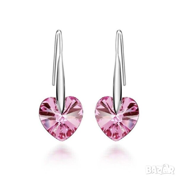 Обеци, сърца, с бледо розови циркони, снимка 1