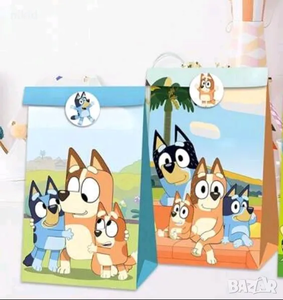 Блуи и Бинго Bluey and Bingo хартиени пакети торбички подаръчни опаковки + лепенка торба плик опаков, снимка 1