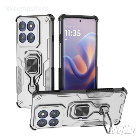 WANLONFENG Защитен калъф с Протектор за Motorola Edge 60 Pro 5G | Удароустойчив PC+TPU, Стойка, Темп