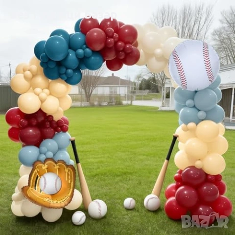 Нов комплект балони за арка Украса парти фон Бейзбол рожден ден декор, снимка 6 - Други - 53647207