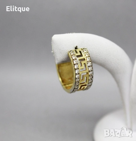 Обеци с изрязана гръцка шарка и циркони, снимка 2 - Обеци - 52656997