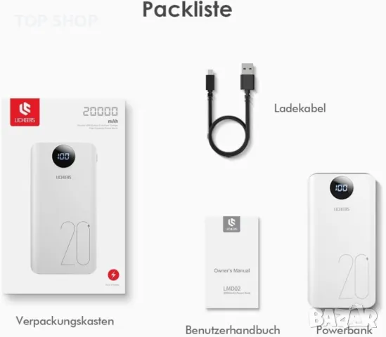 Външна батерия Licheers power bank преносима захранваща 2 порта type-C, снимка 9 - Външни батерии - 49335571