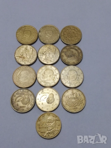 лот 13 монети 50 евро-цента различни държави