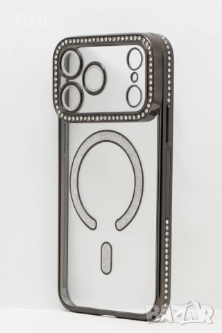 MagSafe калъф с кристали за iPhone 17 Pro Max – луксозен черен, снимка 3 - Калъфи, кейсове - 52127619