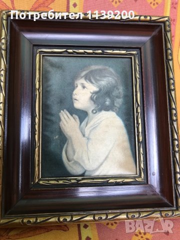 2бр френски винтидж картини молещо се момиче и момче щампа върху плат, снимка 11 - Картини - 32721197