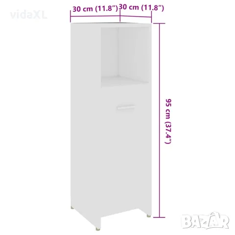 vidaXL Шкаф за баня, бял, 30x30x95 см, инженерно дърво, снимка 9 - Шкафове - 56147717