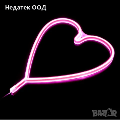 LED неонова светлина с USB, Сърце, 36.3x29 cm, снимка 3 - Лед осветление - 47759377