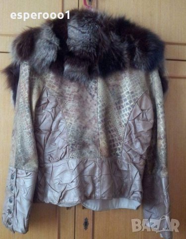 Кожено яке с яка от ракун, снимка 2 - Якета - 34031486