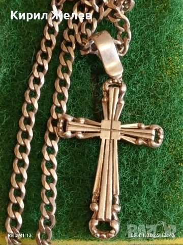 Сребърно колие с Кубинска плетка и масивен кръст с декоративен дизайн ювелирна изработка 31219