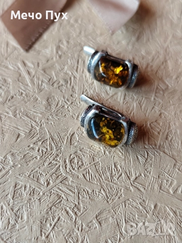 Сребърни обеци с кехлибар (180)