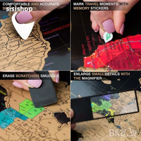 Скреч карта на света Deluxe: Най-добрият подарък за откриватели (XXL размер и детайлен дизайн) 1079, снимка 6 - Карти за игра - 53610801