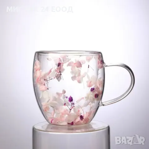 Двустенна Термо Чаша със Естествени Сухи Цветя 