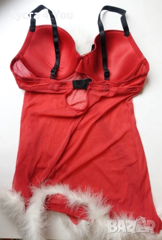 Bonprix Lingerie 85A-B червена нощничка с бял пух, снимка 9 - Бельо - 53841918