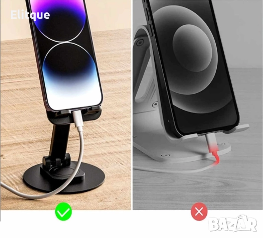 Поставка за телефон или таблет, 360 градусово въртене, за маса или бюро, Алуминий