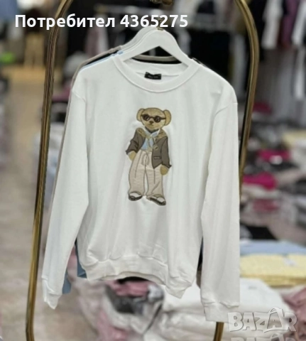 Нов модел дамски памучни блузи с мече в 3 цвята, снимка 3 - Блузи с дълъг ръкав и пуловери - 52327829